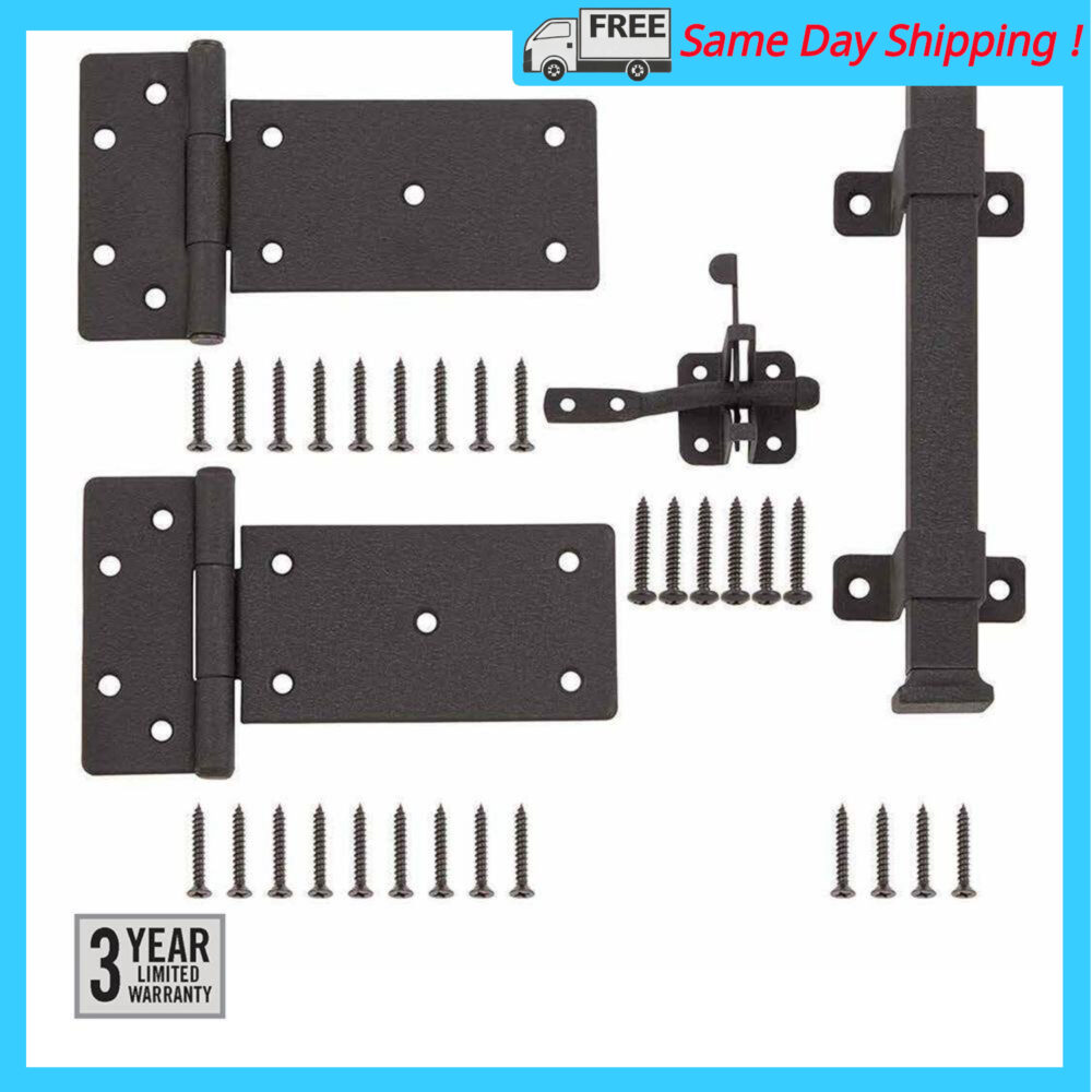 Image of the Black Rust Defender Decorative Gate Hinge and Pull Set by Everbilt, SKU: 2372-GateKit-700288