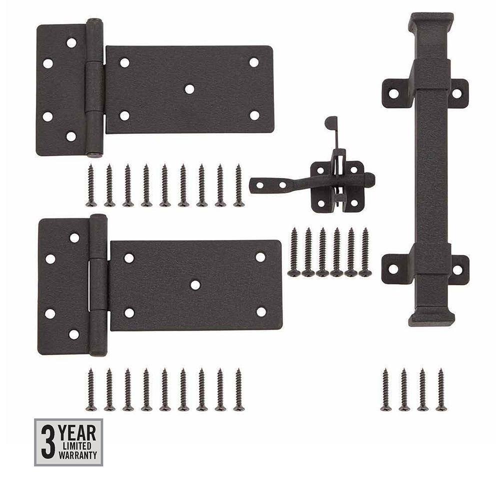 Image of the Black Rust Defender Decorative Gate Hinge and Pull Set by Everbilt, SKU: 2372-GateKit-700288