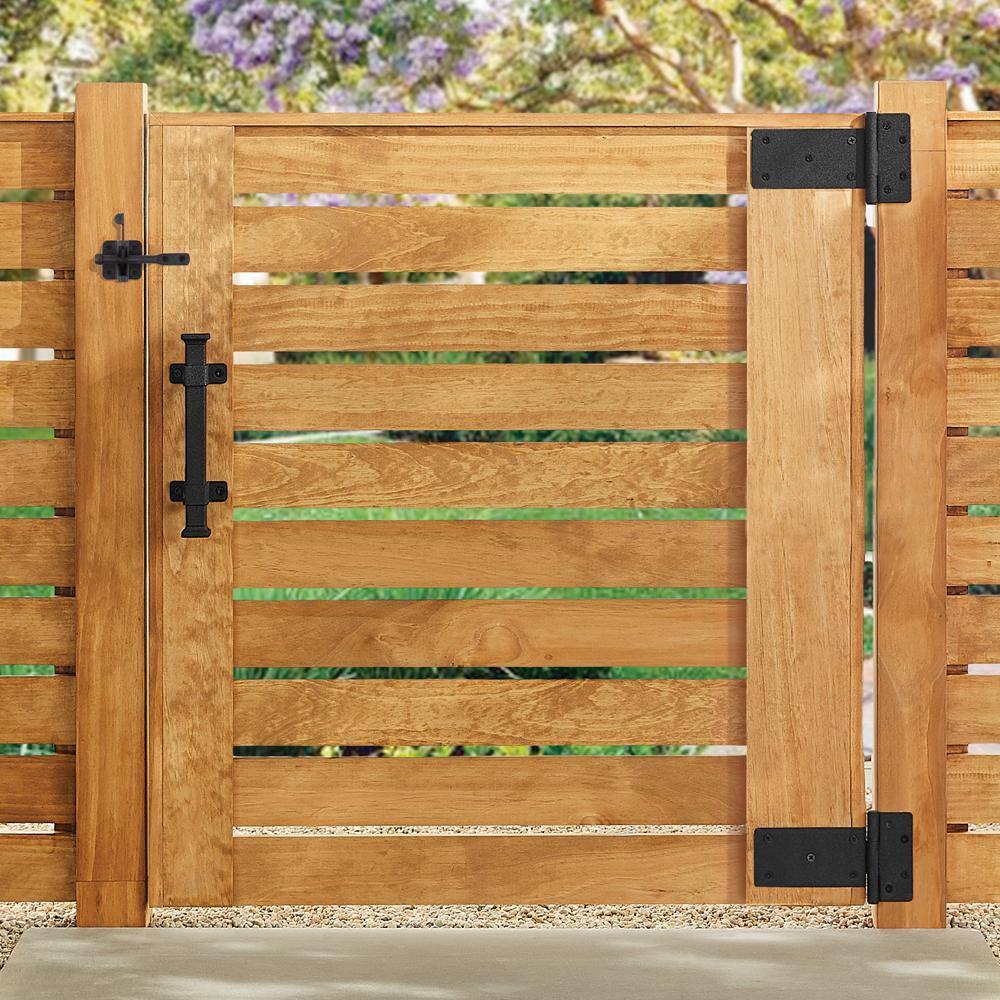 Image of the Black Rust Defender Decorative Gate Hinge and Pull Set by Everbilt, SKU: 2372-GateKit-700288