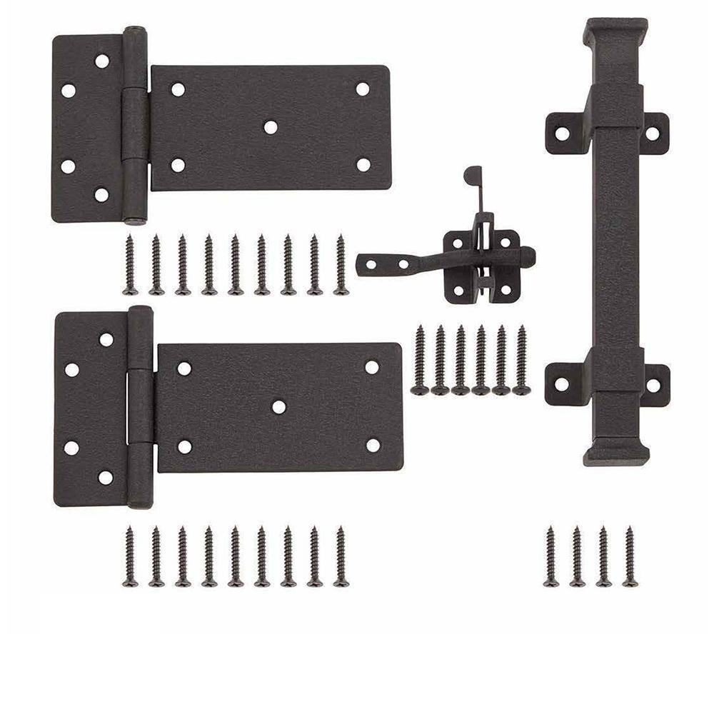 Image of the Black Rust Defender Decorative Gate Hinge and Pull Set by Everbilt, SKU: 2372-GateKit-700288