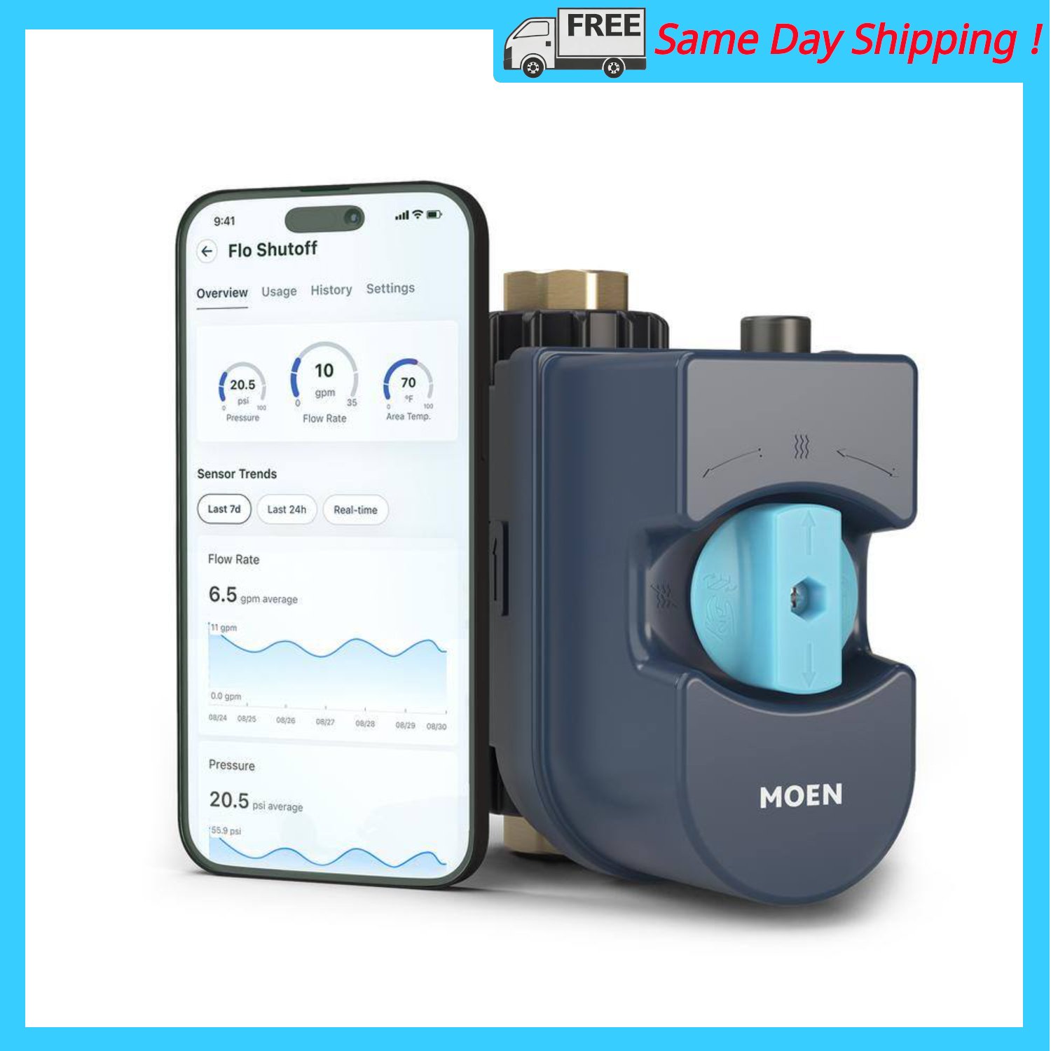 Image of the MOEN Flo 0.75 in. Smart Water Monitor and Automatic Water Shut Off Valve by MOEN, SKU: 2377-MOEN-Flo-0.75
