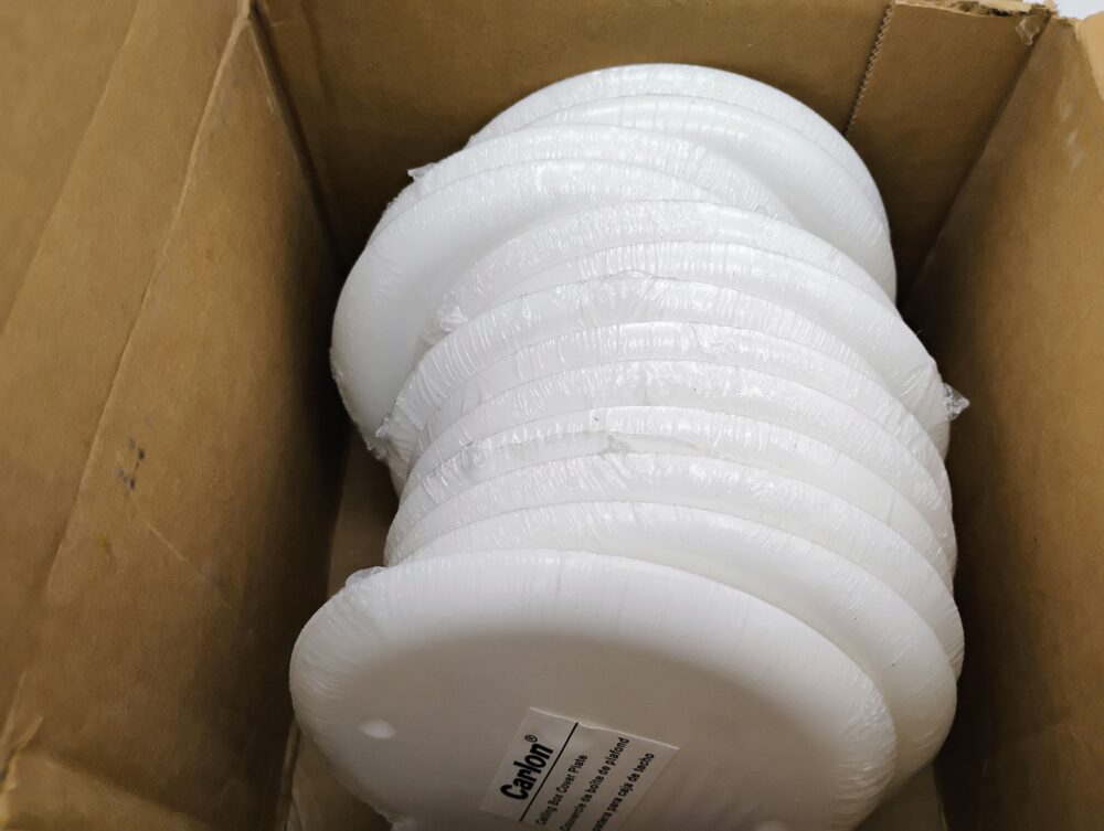 (13) 4 in. White Non-Metallic Round Blank Electrical Ceiling Box Cover (CPC4WH) - Image 2