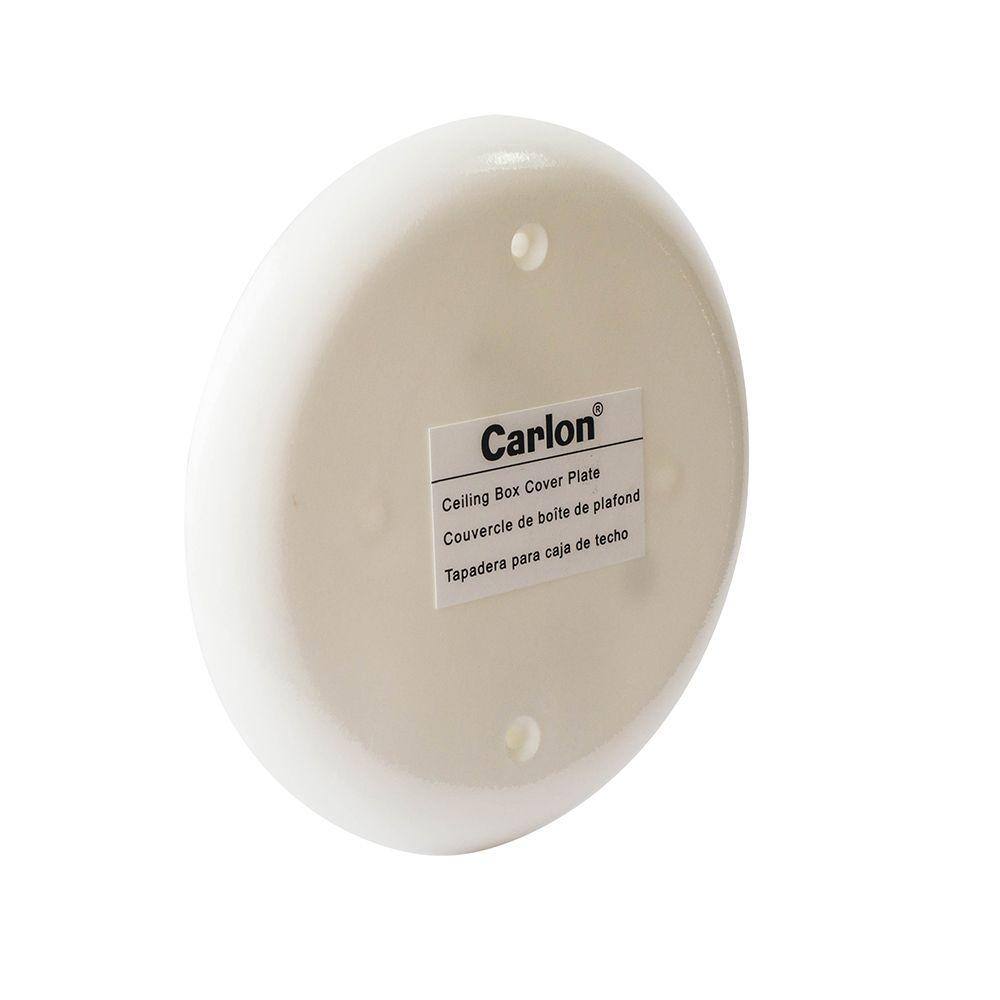 Image of the (13) 4 in. White Non-Metallic Round Blank Electrical Ceiling Box Cover (CPC4WH) by Carlon, SKU: 2378-Car-CPC4WH-13