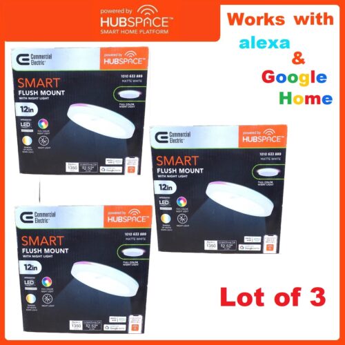 Lot of 3 12 inch LED Flush Mount with Smart CCT and RGB Night Light, Mate White