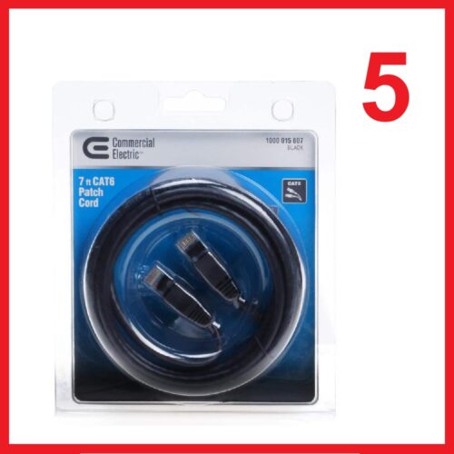 Lot of 5 New 7 ft. 24/7-Gauge 8-Wire CAT6 Ethernet Cable, Black