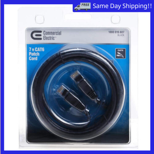 Image of the Box of 5 New 7 ft. 24/7-Gauge 8-Wire CAT6 Ethernet Cable, Black by Commercial Electric, SKU: 2440-Cat67ftBox(5)