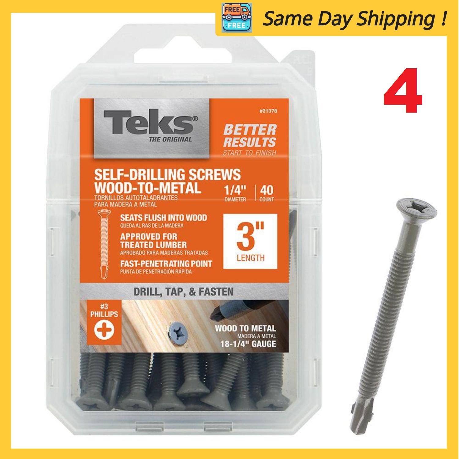 (4) 1/4 in.14 x 3 in. Phillips Flat-Head Self Drilling Winged Screws (160 Total)