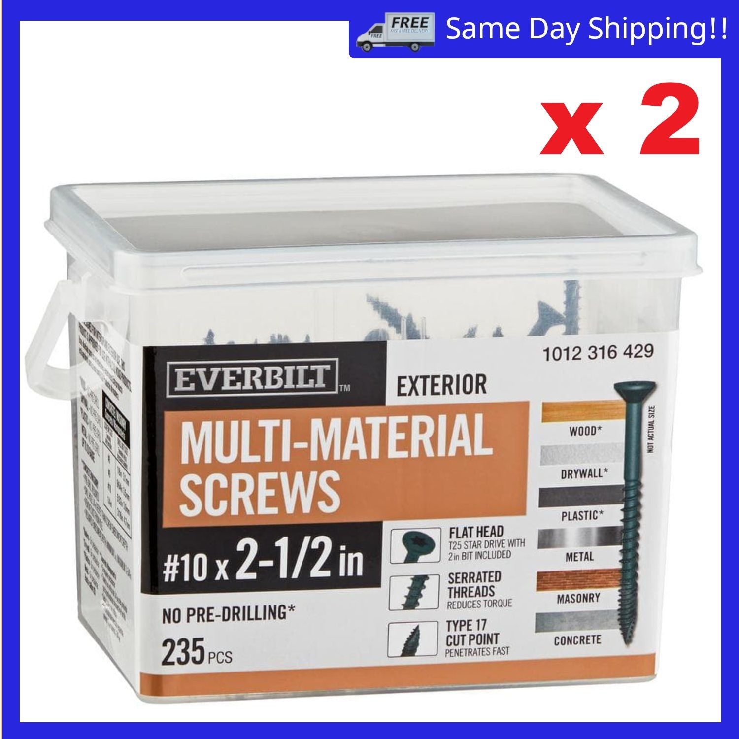 2 Boxes #10 x 2-1/2 in. Black 6-Lobe Drive Exterior Multi-Material Screw