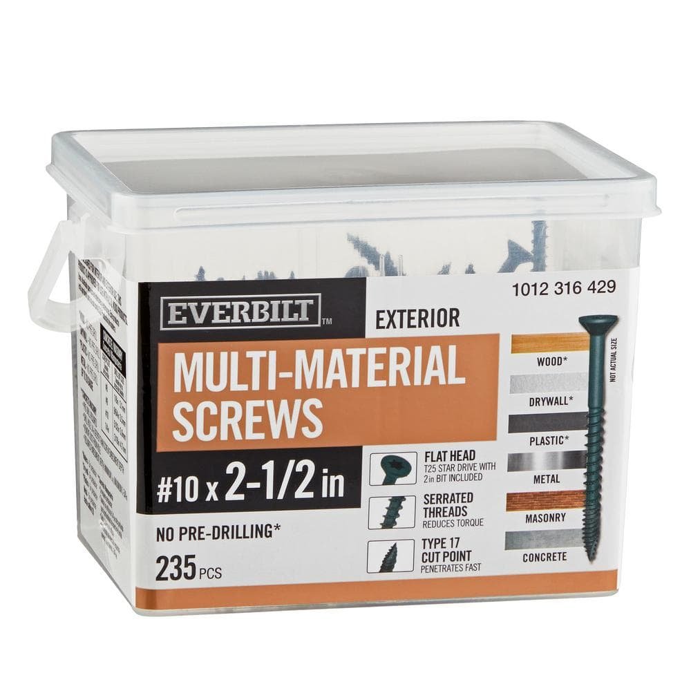 Image of the 2 Boxes #10 x 2-1/2 in. Black 6-Lobe Drive Exterior Multi-Material Screw by Everbilt, SKU: 2468-