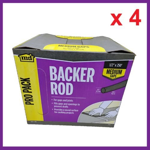 Lot of 4 M-D Building Products Versatile Gray Foam Backer Rod Set 1/2in x 250ft