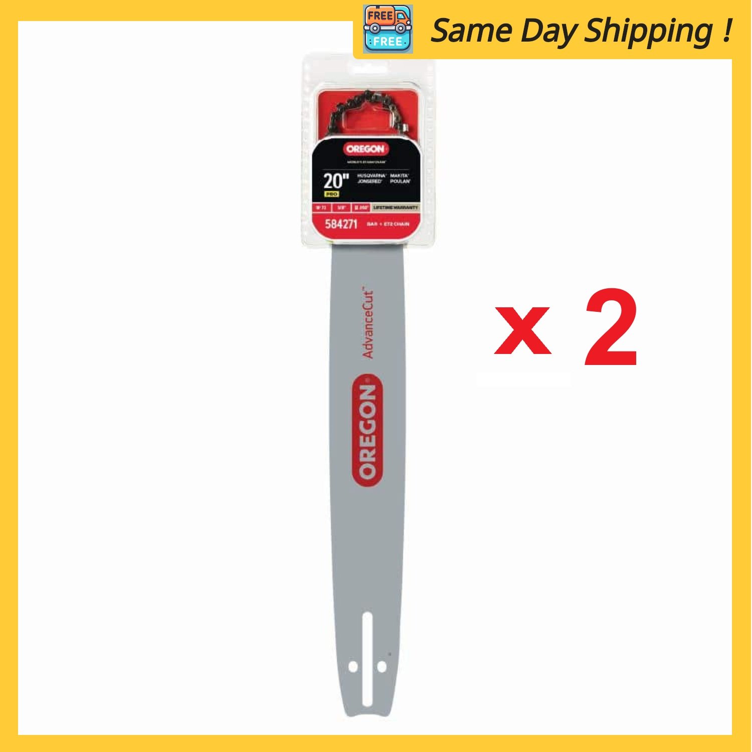 (2) Oregon 20 in. Chainsaw Bar & E72 Chain, Fits Husqvarna & others (20K095E72)