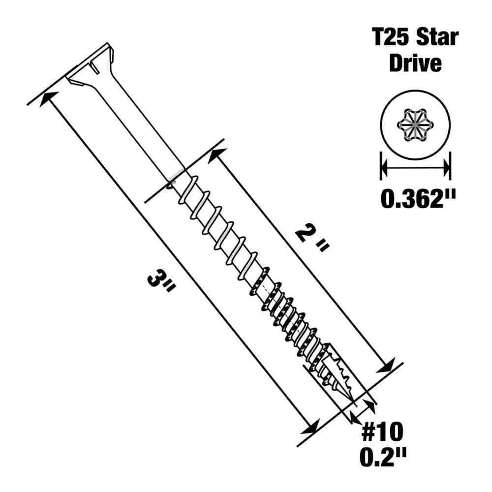 2 boxes 10 x 3 in. Brown 6-Lobe Torx Drive Exterior Flat Head Screw (400 Total) - Image 7