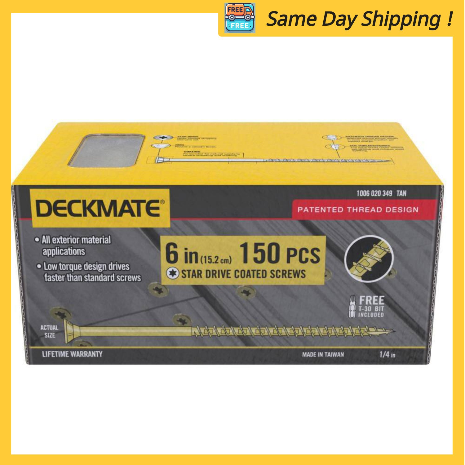 Image of the Deckmate ¼ in. x 6 in. Tan Star Drive Flat-Head Wood Deck Screws (150-Piece) by DECKMATE, SKU: 2508-Deck-6in-8836