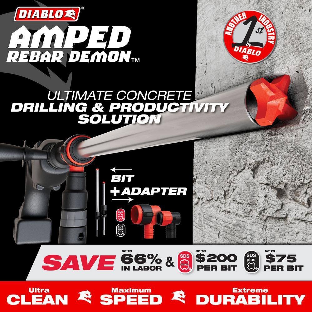 Image of the AMPED Rebar Demon 3/4 in. x 8 in. x 14 in. SDS-Plus 4-Cutter Full Carbide Head Dust Extraction Hammer Drill Bit by DIABLO, SKU: 2108-Diab-3/4-171928