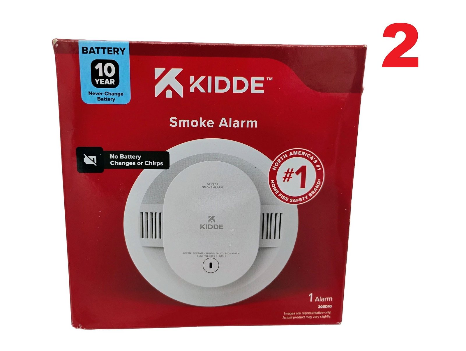 (2)Kidde 10-Year Battery Powered Smoke Detector w/ Photoelectric Sensor 21031466