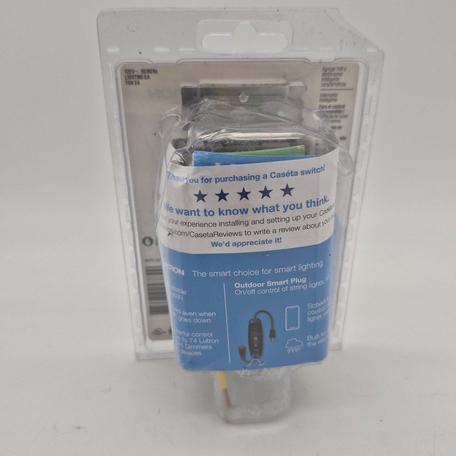Caseta Smart Switch for All Bulb Types or Fans, 5A, Neutral Wire Required, White (PD-5ANS-WH-R) - Image 2