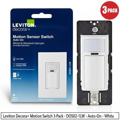 (3) Leviton Decora Motion Sensor Light Switch Single Pole, White R02-DOS02-1LW — main image