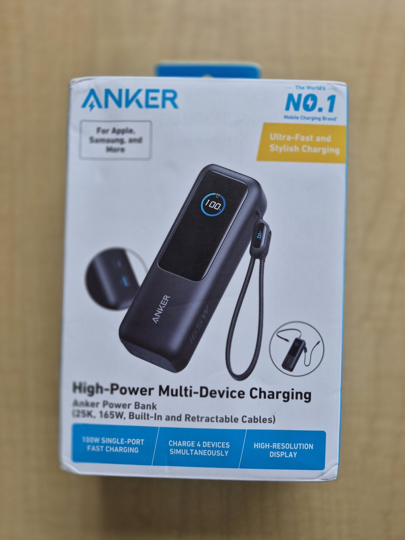 Anker 25000mAh Power Bank Triple 100W USB-C Fast Charge Built-in Cables - SEALED — image 2 of 10