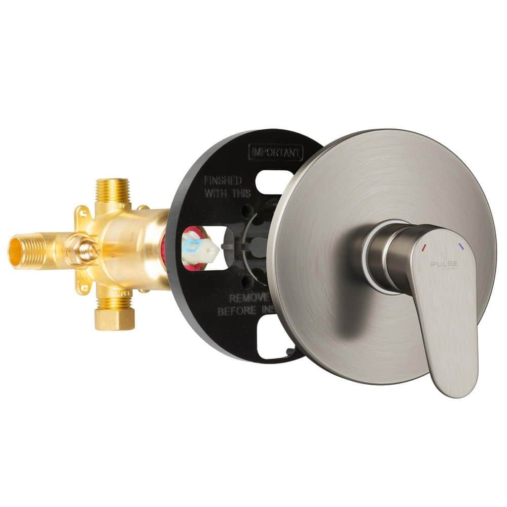 PULSE Showerspas Tru-Temp 1-Handle Pressure Balanced 1/2 in. Rough-In Valve Trim Kit in Brushed Nickel (Valve Included) 3001-RIV-PB-BN — main image