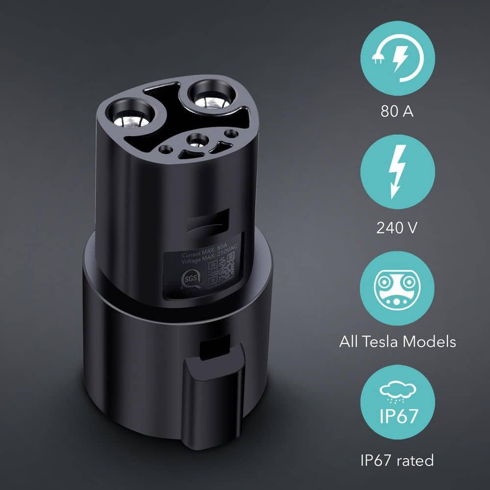 LECTRON J1772 to Tesla Adapter 80 A (240-Volt)-Compatible with Tesla Model S/3/X/Y/Cybertruck All EVs in NACS Alliance (Black) J1772Tesla80AUSA — image 2 of 7
