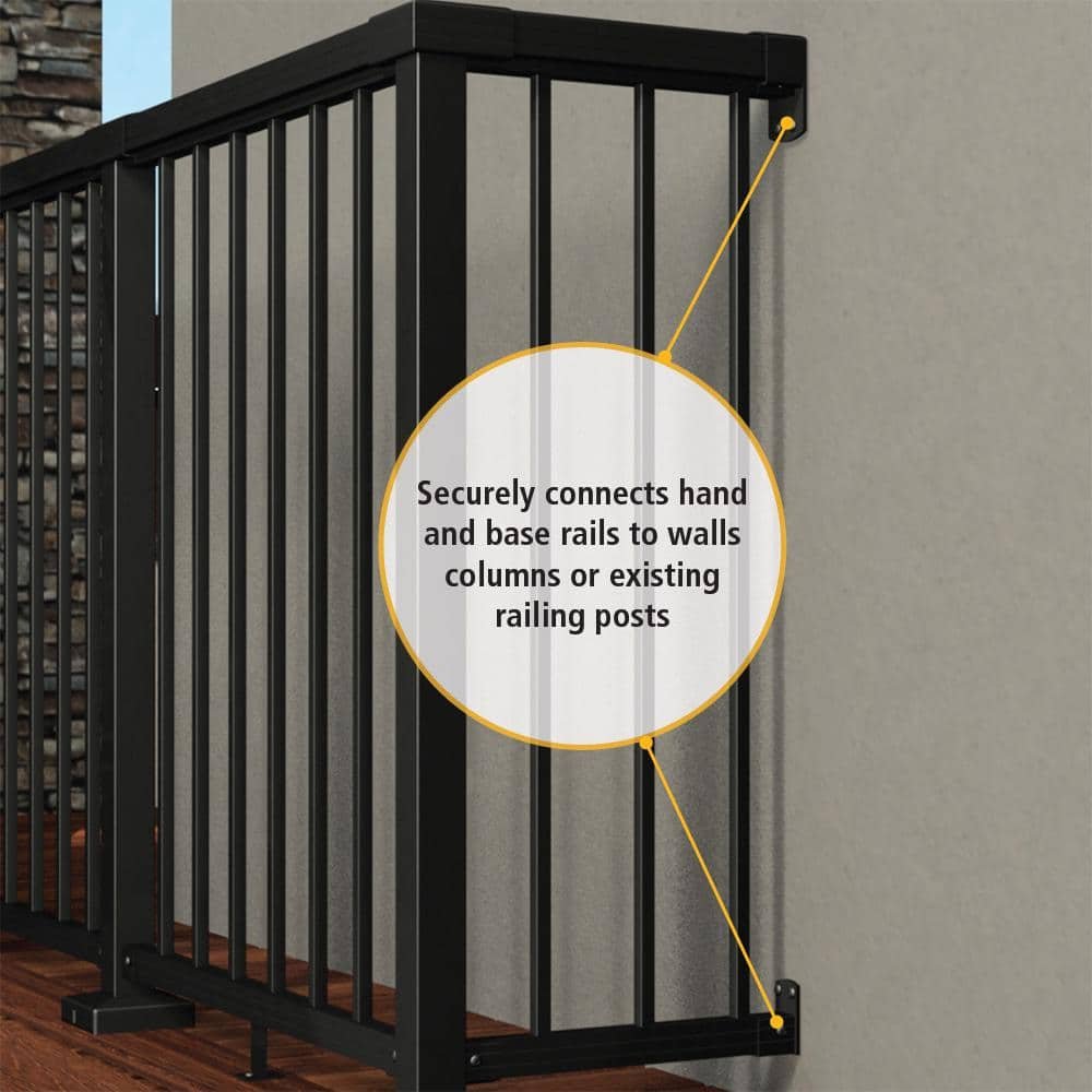 (6) PEAK Aluminum Railing 2 in. H x 3 in. W Matte Black Aluminum Deck Railing Wall Mount Bracket Kit for 36 in. high system 36921 — image 6 of 14