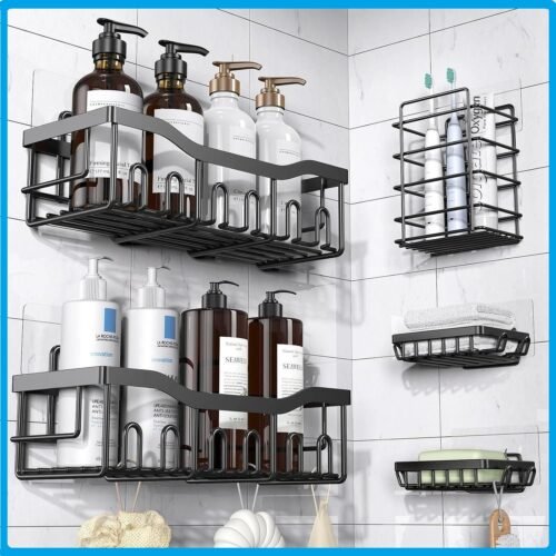 Adhesive Shower Caddy, 5 Pack Rustproof Stainless Steel Bath Organizers With Lar — main image