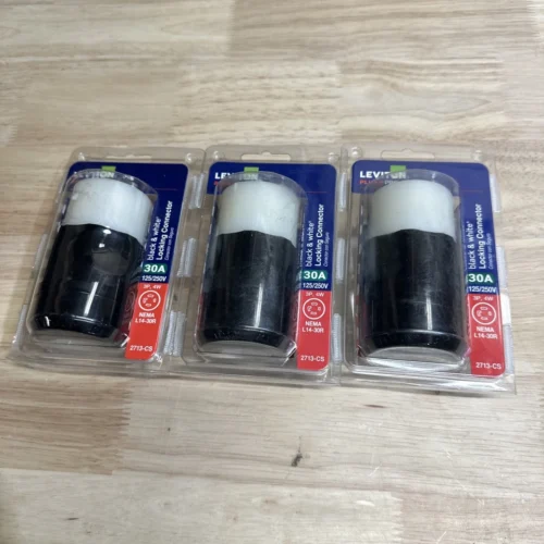 (3) Leviton 30 Amp 125/250-Volt Locking Connector, Black and White 2713-CS — main image