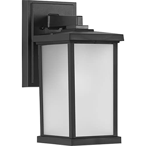 Progress Lighting 1-Light Frosted Shade Traditional Outdoor Wall Lantern Light, Trafford Non-Metallic Lantern Collection, Outdoor, P560289-031, Textured Black — image 2 of 4