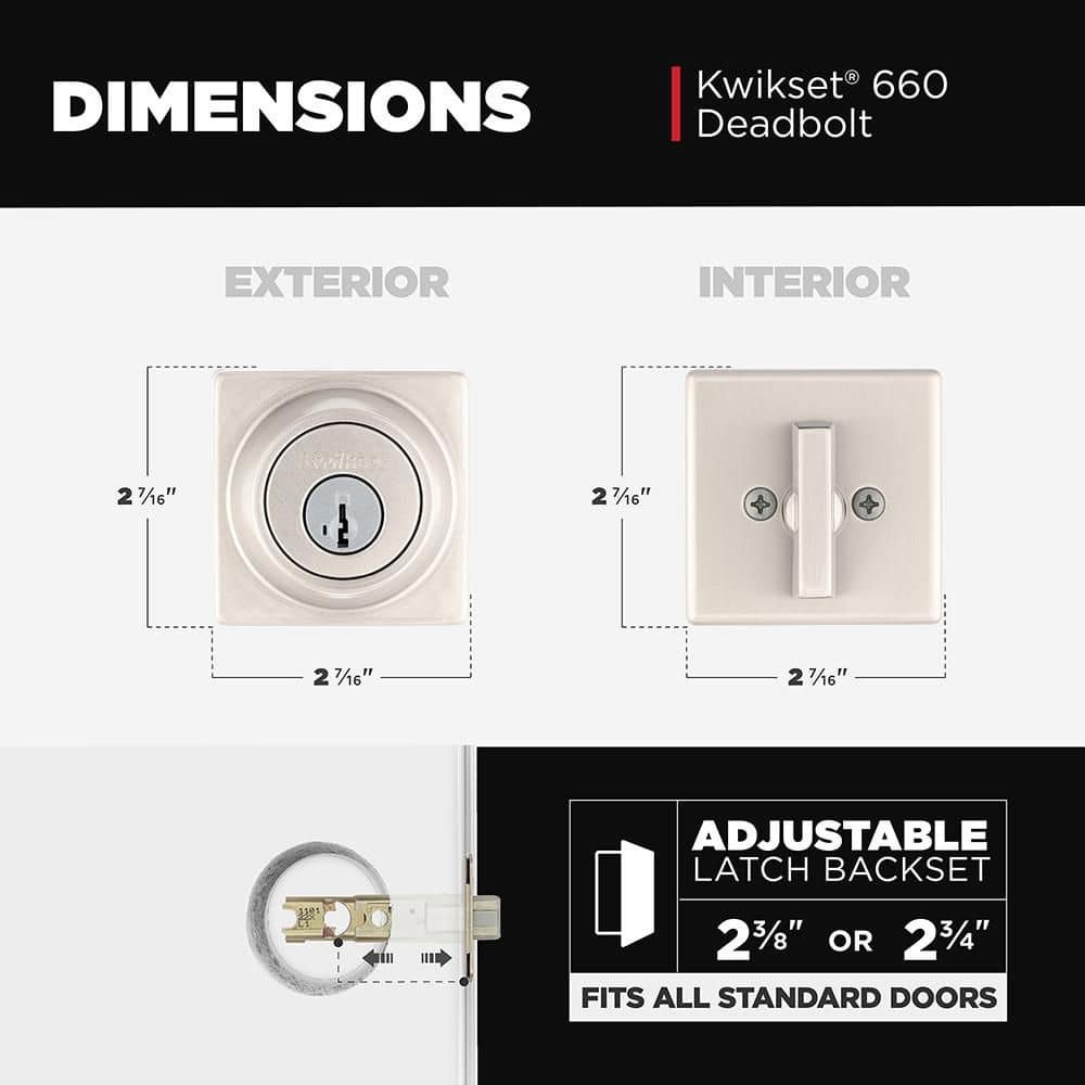 Kwikset 660 Series Satin Nickel Keyed Square Deadbolt Keyed One Side Featuring SmartKey Security 660SQT 15 SMT CP — image 5 of 10