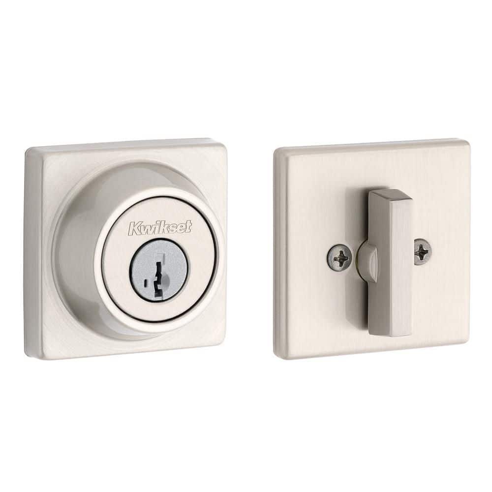 Kwikset 660 Series Satin Nickel Keyed Square Deadbolt Keyed One Side Featuring SmartKey Security 660SQT 15 SMT CP — main image