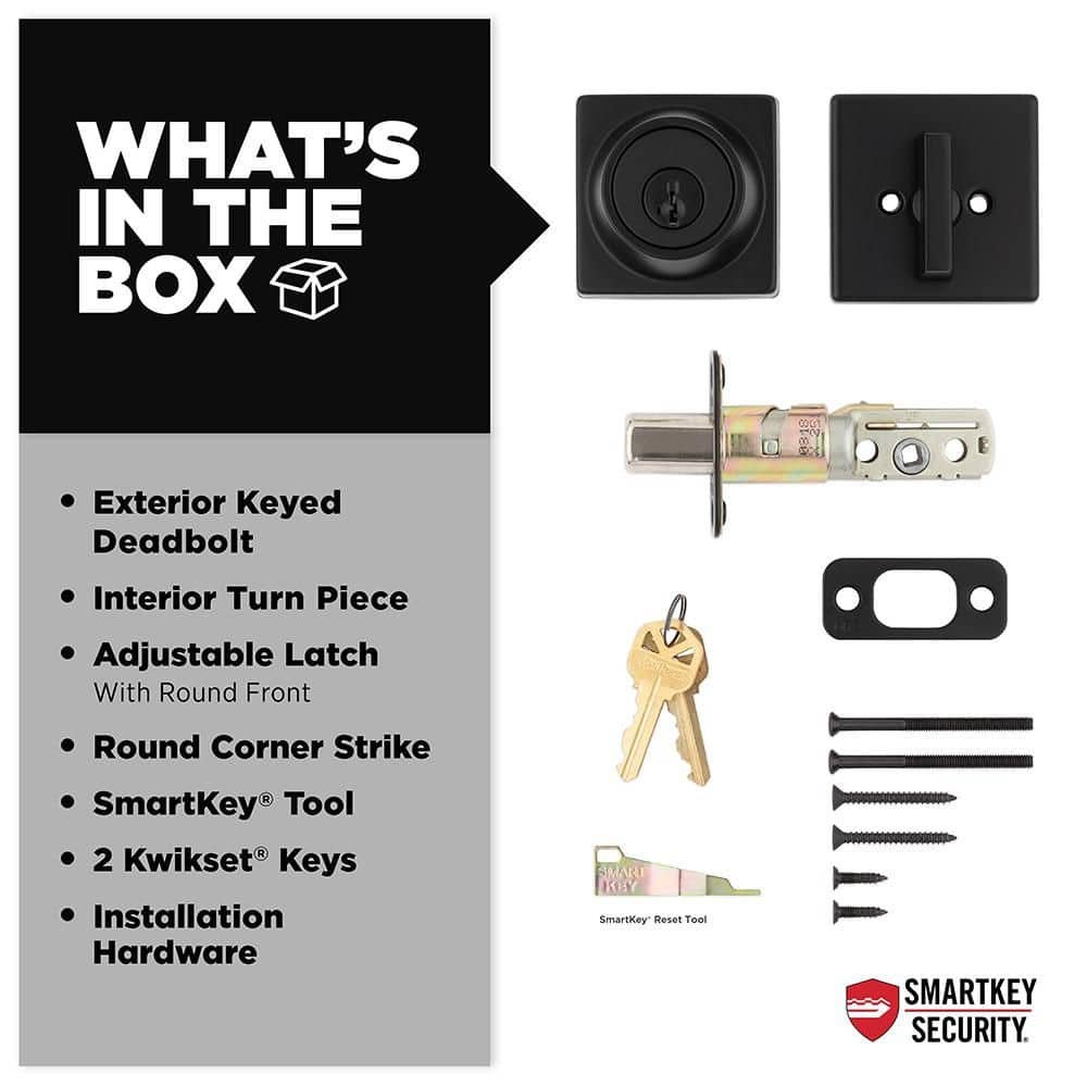 Kwikset 660 Series Satin Nickel Keyed Square Deadbolt Keyed One Side Featuring SmartKey Security 660SQT 15 SMT CP — image 6 of 10