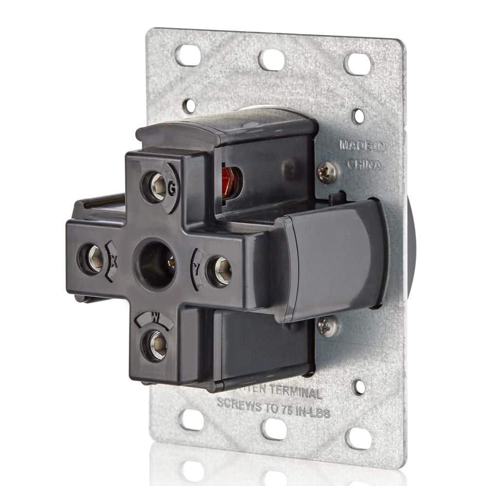 Leviton 50 Amp 125/250 Volt EV Power Outlet/Receptacle, NEMA 14-50R, Black 1450R (1-Pack) R10-1450R-0B0 — image 5 of 8