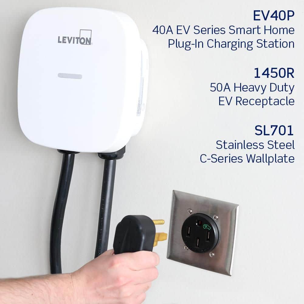 Leviton 50 Amp 125/250 Volt EV Power Outlet/Receptacle, NEMA 14-50R, Black 1450R (1-Pack) R10-1450R-0B0 — image 7 of 8