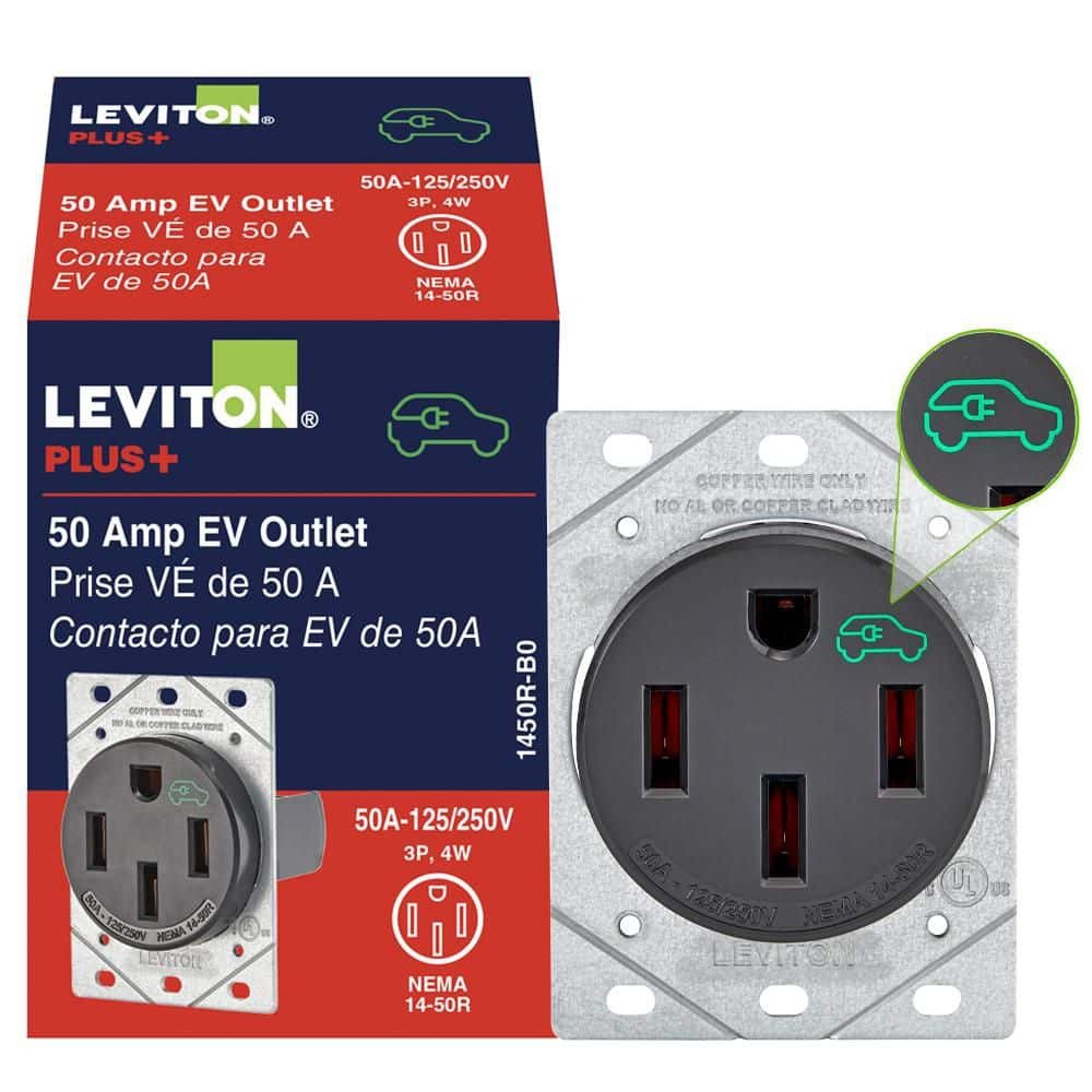 Leviton 50 Amp 125/250 Volt EV Power Outlet/Receptacle, NEMA 14-50R, Black 1450R (1-Pack) R10-1450R-0B0 — main image