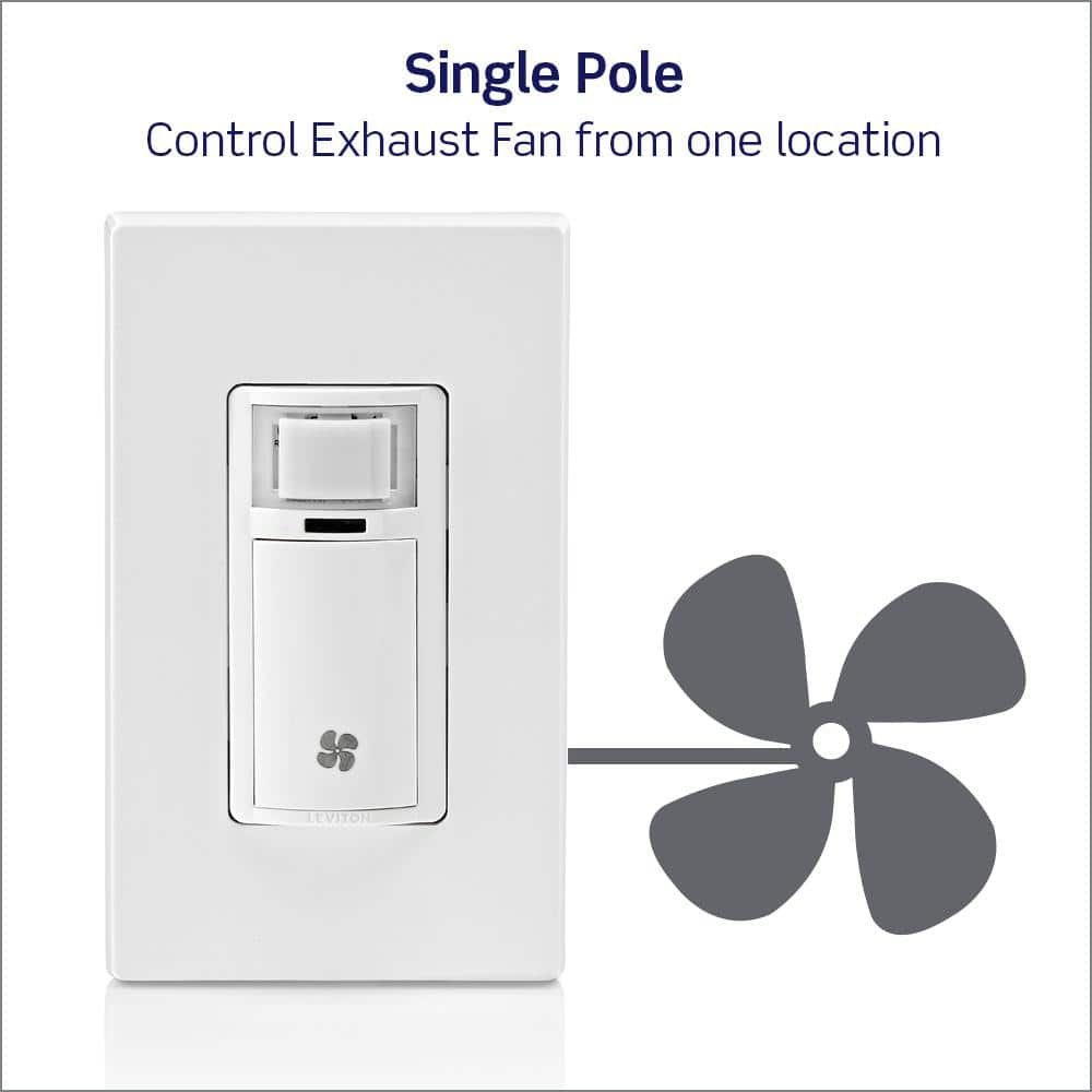 Leviton Decora In-Wall Humidity Sensor for Bathroom Exhaust Fan Control Switch, 1/4 HP, Residential Grade, Single Pole, White R02-DHS05-1LM — image 11 of 15