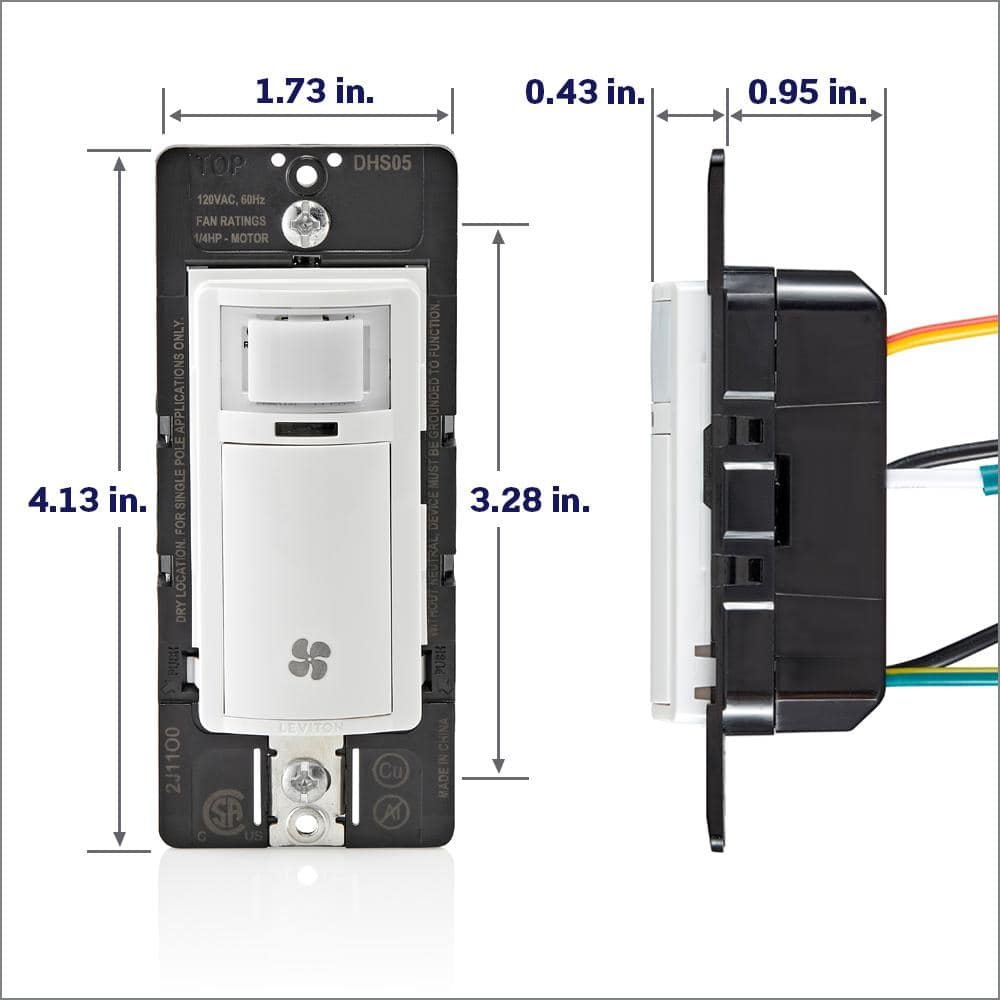 Leviton Decora In-Wall Humidity Sensor for Bathroom Exhaust Fan Control Switch, 1/4 HP, Residential Grade, Single Pole, White R02-DHS05-1LM — image 12 of 15