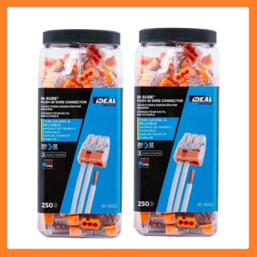 (2) IDEAL 30-1033J IN-SURE 3-Port Push-In Wire Connector 12-20AWG 250ct Jar — main image