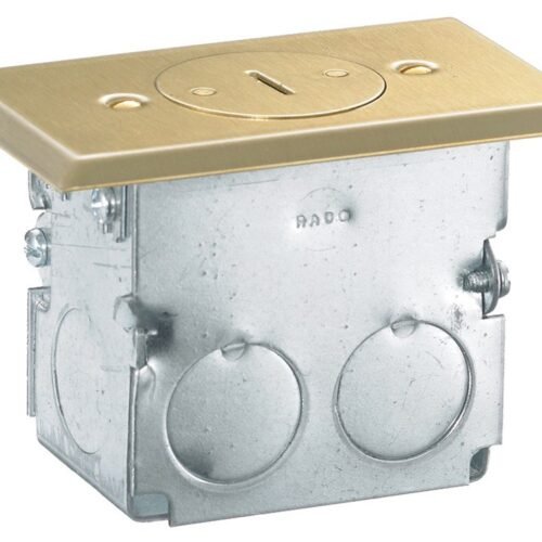 Residential Floor Box Kit, Drop-In, Tamper Resistant, 15A 125V, 2-Pole 3-Wire Grounding, Brass — main image