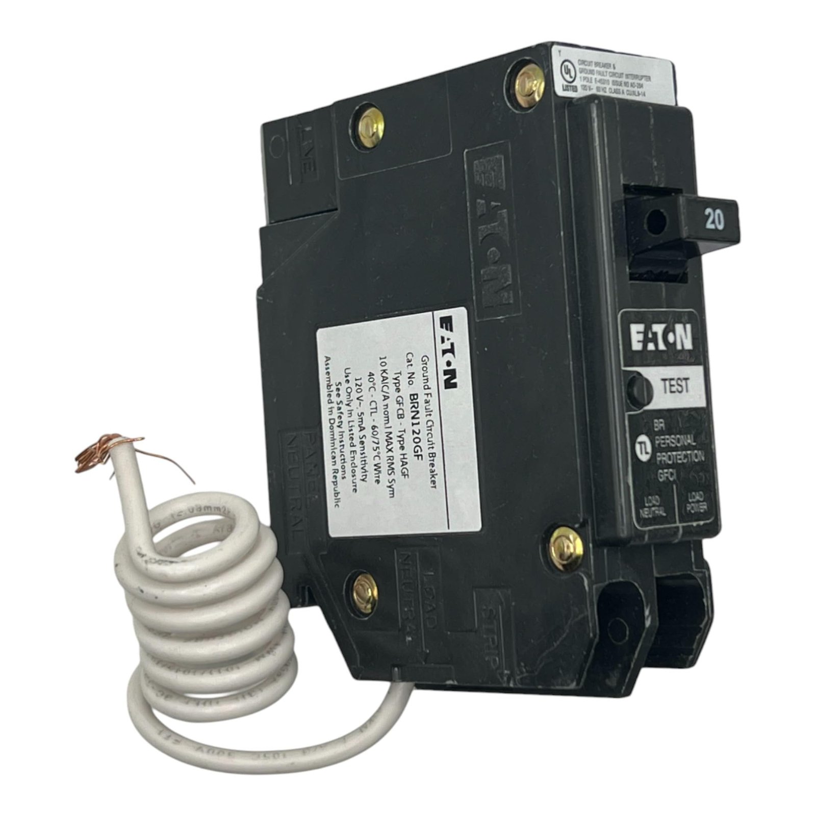 Eaton BRN120GF Br Gfci, 5ma, 1 Pole, 10kaic, 20a, Pigta — image 3 of 10