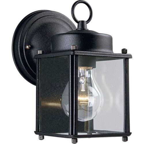 1-Light Textured Black Clear Flat Glass Traditional Outdoor Wall Lantern Light — image 2 of 10