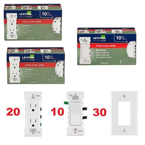 Leviton Decora Edge White Bundle: 20 Outlets, 10 Switches, 30 Wall Plates — main image