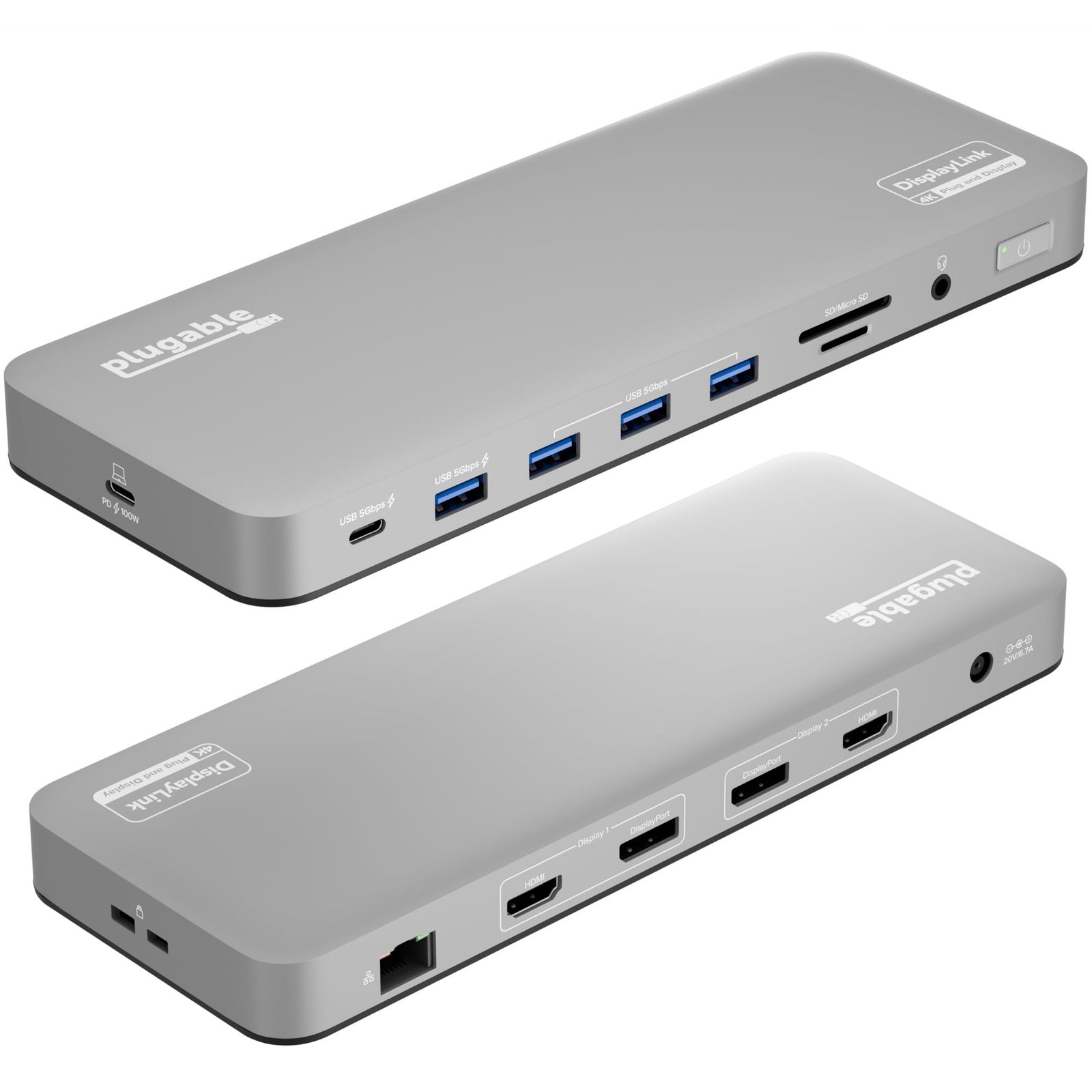 Plugable USB C Laptop Docking Station, Dual Monitor 4K 60Hz for Apple Mac M1/M2/M3/M4/M5,Neo 2X HDMI or DisplayPort for MacBook, 100W Charging DisplayLink Dock, Driver Install Required (UD-6950PDH) — main image