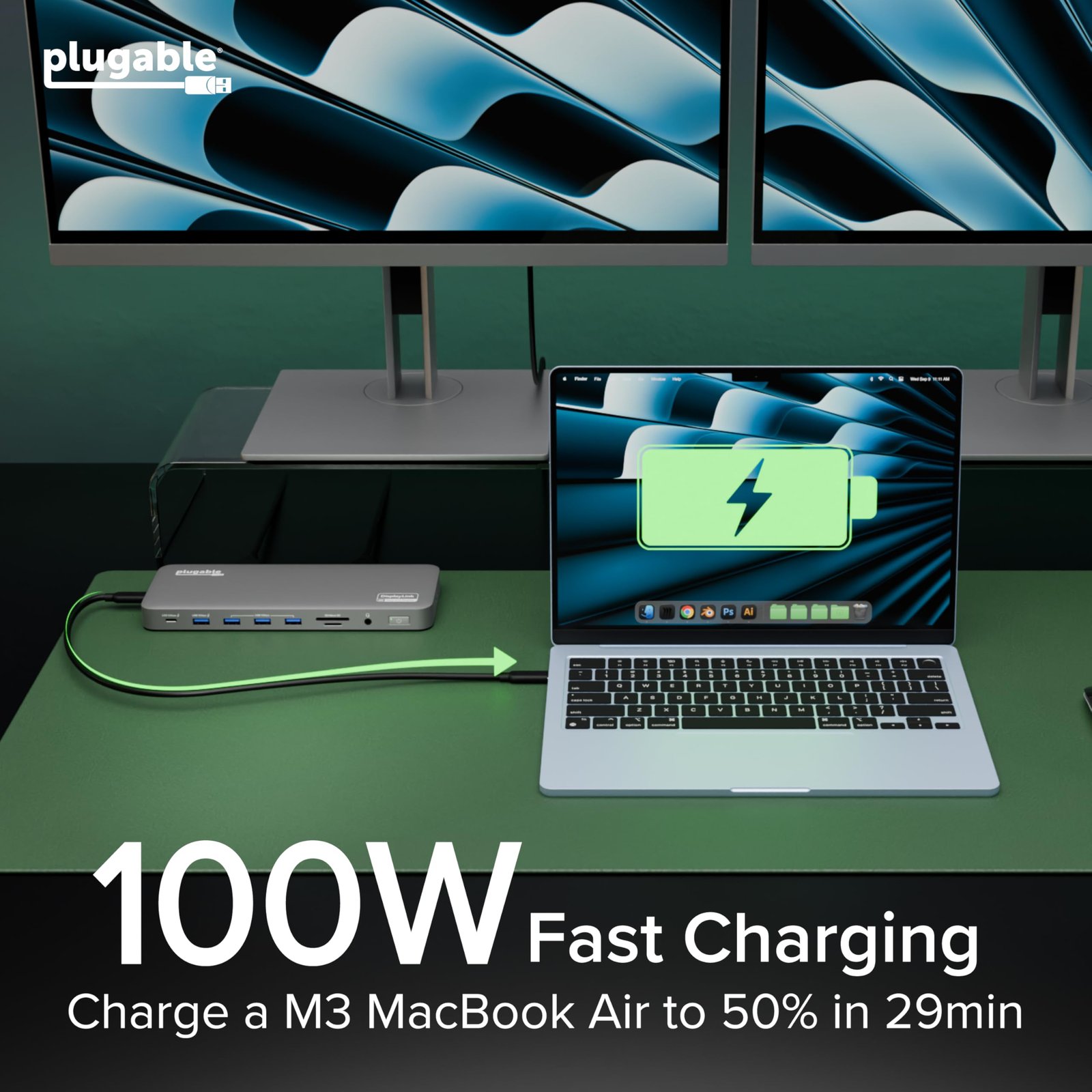 Plugable USB C Laptop Docking Station, Dual Monitor 4K 60Hz for Apple Mac M1/M2/M3/M4/M5,Neo 2X HDMI or DisplayPort for MacBook, 100W Charging DisplayLink Dock, Driver Install Required (UD-6950PDH) — image 5 of 10
