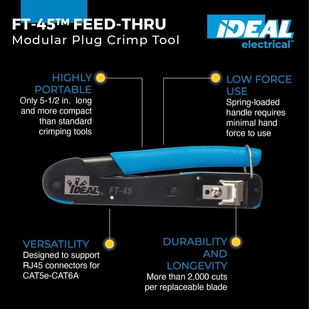 FT-45 Feed Thru Modular Plug Crimper + 10 CAT6 Plugs — image 2 of 10
