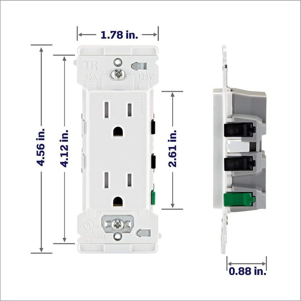 Leviton Decora Lever Edge 15A Tamper Resistant Outlet, White (10-Pack) E5325-MW New — image 5 of 8