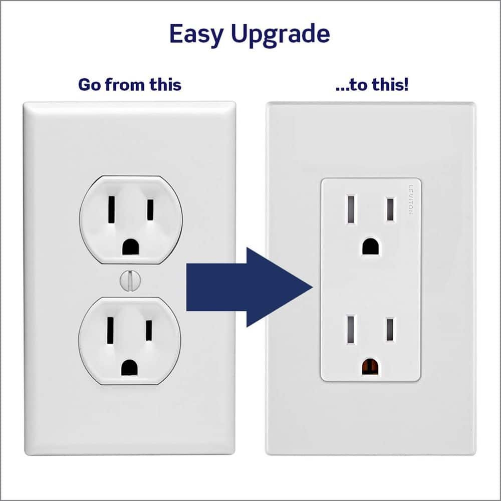 Leviton Decora Lever Edge 15A Tamper Resistant Outlet, White (10-Pack) E5325-MW New — image 7 of 8
