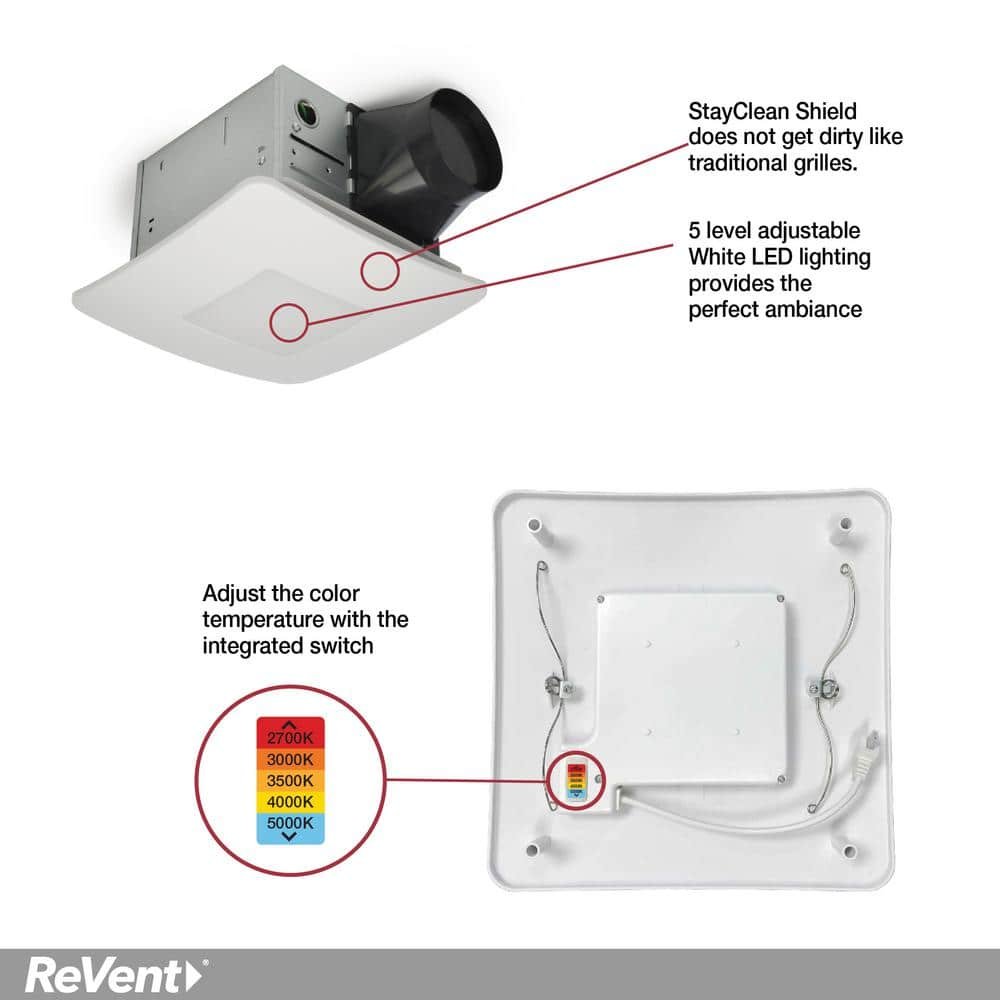 80 CFM Ceiling/Wall Mount Easy Roomside Installation Bathroom/Bath Exhaust Fan with 5 Level LED Lighting, ENERGY STAR — image 4 of 10