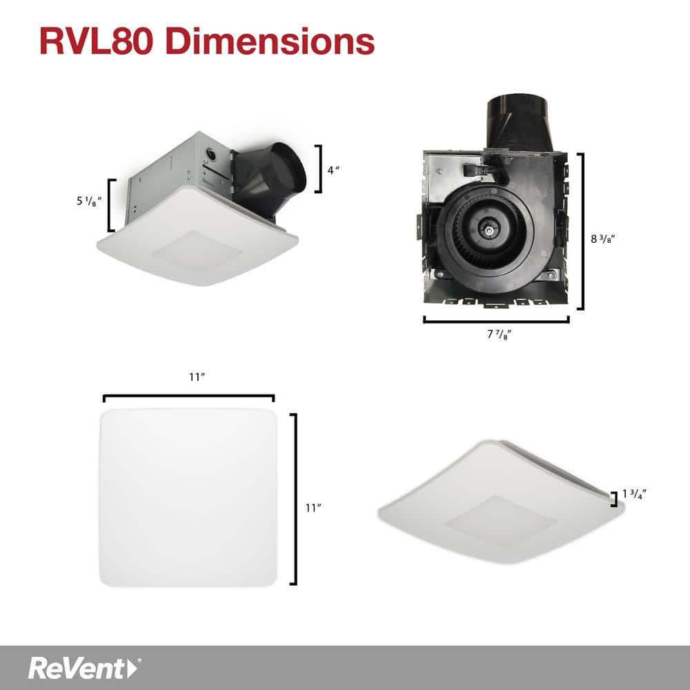 80 CFM Ceiling/Wall Mount Easy Roomside Installation Bathroom/Bath Exhaust Fan with 5 Level LED Lighting, ENERGY STAR — image 8 of 10