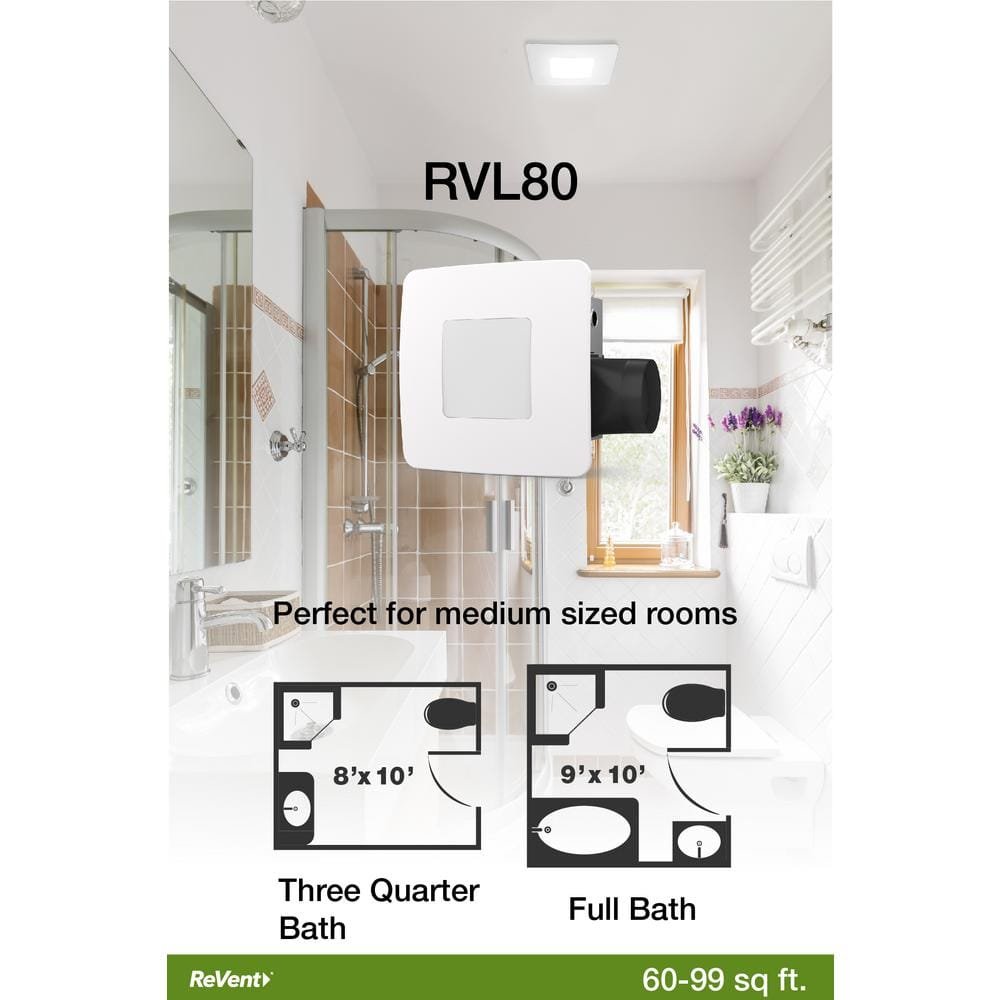 80 CFM Ceiling/Wall Mount Easy Roomside Installation Bathroom/Bath Exhaust Fan with 5 Level LED Lighting, ENERGY STAR — image 9 of 10