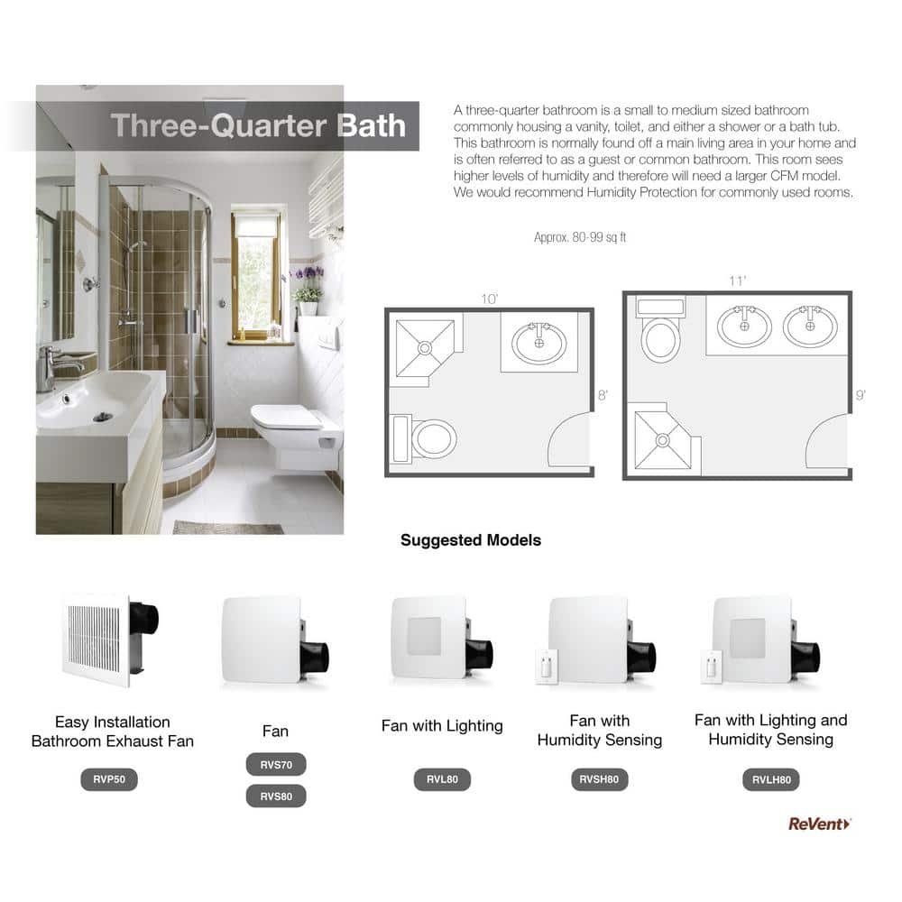 80 CFM Ceiling/Wall Mount Easy Roomside Installation Bathroom/Bath Exhaust Fan with Adjustable LED Lighting, ENERGY STAR — image 5 of 10